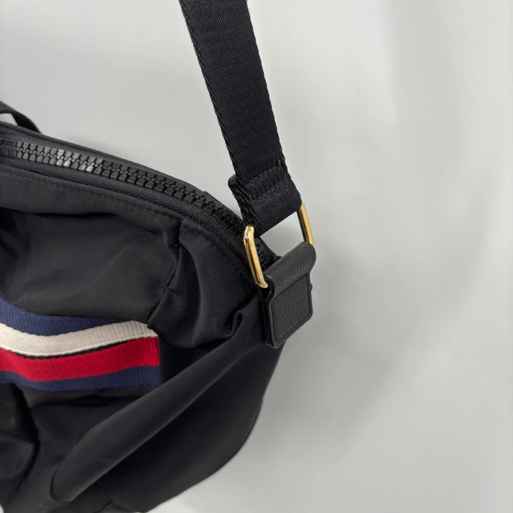 Tommy Hilfiger Black Nylon Messenger Crossbody Bag‎ Red White Blue Stripe Logo